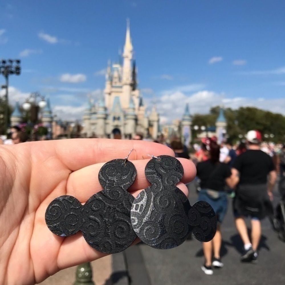 Handmade leather Mickey earrings​